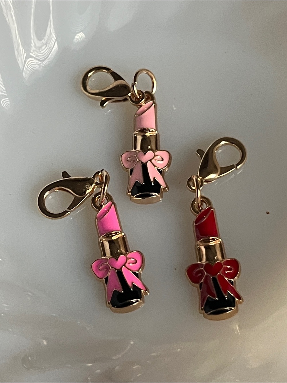 Zipper pulls  Lipstick Charm Keychain for Bags - Pink & Red - Picture 2 of 2